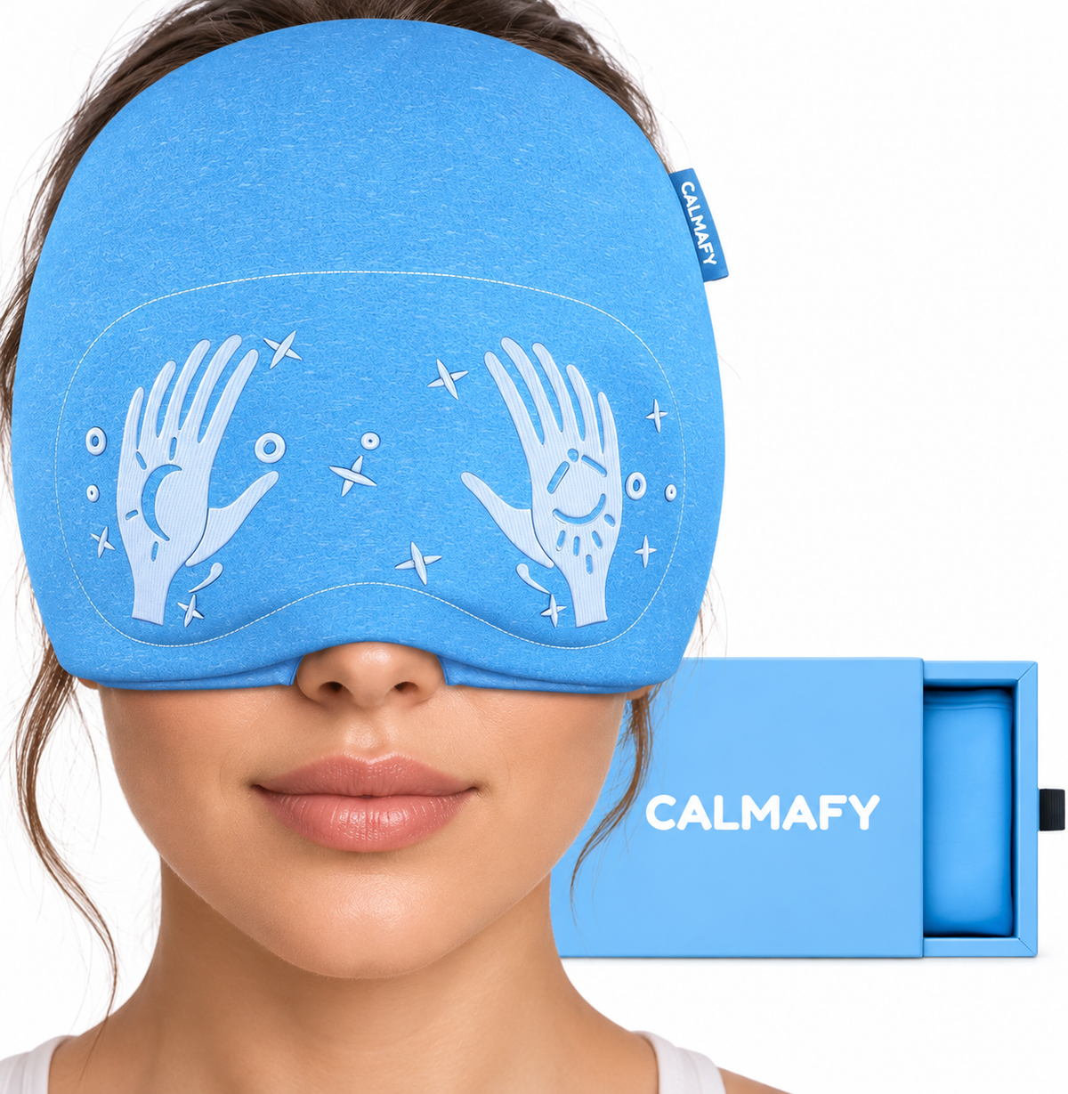 Gorro Calmafy en su empaque, gel de terapia fría